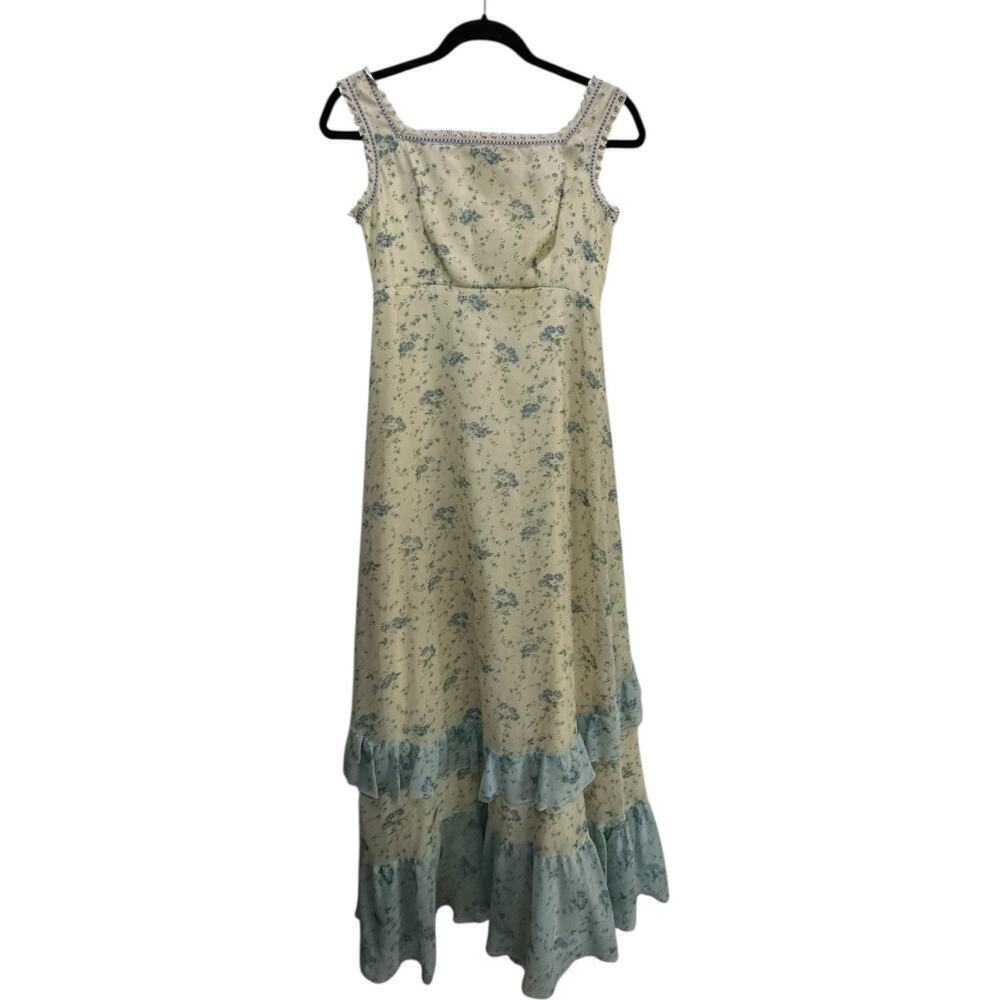 Vintage Sylvia Ann Women's Yellow Prairie Ruffled Floral prairie Dress Size 4